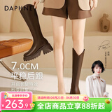 达芙妮厚底V口长筒靴女2026秋冬爆款女靴高筒靴显瘦百搭增高骑士靴子女 棕色 38