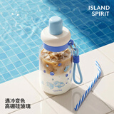 哈尔斯（HAERS）玻璃杯高颜值女生夏日吸管杯学生桌面水杯耐高温可装开水 蓝520ml