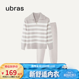 ubras【刘雯同款】慕斯绒条纹保暖加绒家居服套装女加厚加绒睡衣冬季女 小翻领-拿铁灰色 L