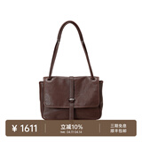 裘真复古001邮差包女单肩通勤大容量斜挎包植鞣头层牛皮包 咖啡色-中号