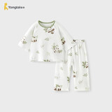 童泰（TONGTAI）宝宝睡衣夏季儿童套装女童九分裤家居服男童空调服竹棉绿色90cm