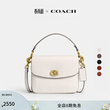 蔻驰（COACH）经典标志CASSIE19号单肩斜挎包翻盖夏季女包 黄铜色硬件/粉白色(新版）