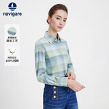Navigare小帆船女士长袖格子衬衫全棉亲肤休闲通勤衬衣2333073501