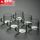 正扬 加厚耐热带把玻璃杯子透明功夫茶具茶杯品茗花茶杯水杯小咖啡杯 6个玻璃把杯_孔雀绿