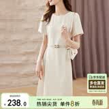 尚都比拉设计感拼接连衣裙夏季高级感气质百褶裙小个子中长裙子 杏色 L