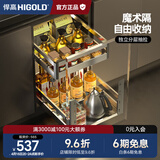 悍高（HIGOLD）拉篮304不锈钢厨房橱柜双层调味篮带阻尼导轨 450柜2层-L系列调味篮【京仓发】