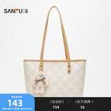 三福托特包女2025秋OL复古系列可爱挂件包满印女包472872 杏色波点格纹 大