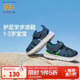 Skechers斯凯奇童鞋男宝宝凉鞋小童包头沙滩鞋魔术贴夏季学步鞋400041N 男童/海军蓝色/柠檬色/NVLM 25