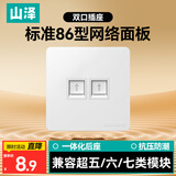 山泽 网线网口网络面板 通用超五/六/七类模块加厚86型面板 适用电脑房间网络插座双口 二位 WAN-02