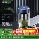 万象（WANXIANG）双层玻璃杯弧形款带滤网商务水杯V269灰蓝色加厚耐热泡茶杯