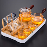 正扬玻璃功夫茶具小套装家用茶杯侧把茶壶耐热茶盘整套简约办公室客厅 8头（梯形/直觉壶）+六色/把杯+杯架+长琴白