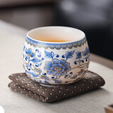不拙青花描金羊脂玉主人杯个人专用泡茶单杯白瓷陶瓷功夫茶客人杯子