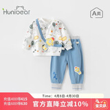 欢喜小熊男宝宝套装秋季外出纯棉A类小童春秋分体上衣裤子两件套婴儿衣服