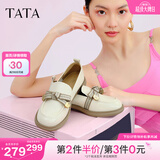 他她（TATA）通勤百搭乐福鞋春季新款方跟小皮鞋女一脚蹬单鞋WCPA1AA5 米白 39