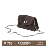 裘真信封包女链条斜挎单肩包休闲复古小包植鞣头层牛皮包包 咖啡色-小号