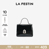 拉菲斯汀（La Festin）【何泓姗同款】塌塌手提女包2026新款包包单肩斜挎凯莉包生日礼物 飒飒黑-中号 | 质感油蜡皮 | 赠礼品袋