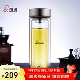 希诺抗菌玻璃杯双层防烫办公车载水杯男高档泡茶杯子XN-9607K 410mL