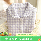 眠岛秋季新款加厚夹棉冬款情侣睡衣女休闲大码春季格子空气层家居服 女款 紫格LZ1253 S