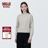 MUJI女式 棱纹编织 圆领短款针织衫 长袖女款 女装 薄款毛衣 燕麦色 XL (165/92A)