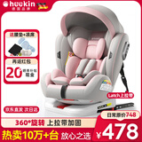 Heekin德国 儿童安全座椅汽车用0-4-12岁婴儿宝宝360度旋转ISOFIX硬接口 尊享粉(遮阳棚+上拉带+侧保护)