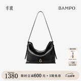 半坡饰族（bampo）中号绵绵包hobo托特包头层牛皮大容量单肩斜挎包软包38礼物 墨碳黑（中号升级拉链款）