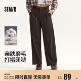 森马（Semir）休闲裤女纯棉打褶阔腿裤腰带秋复古磨毛长裤显腿长101524127005A