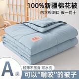 曼克顿（MANKEDUN） A类100%新疆棉花夏凉被空调被家用可机洗宿舍水洗棉薄被子被芯 雾蓝【100%新疆棉 假一罚十】 150*200cm【单人夏被】越洗越软