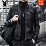 花花公子（PLAYBOY）皮衣外套男士2025秋冬季韩版男士潮流修身机车男帅气立领工装夹克 609A黑色常规 XL  推荐【126-140斤】