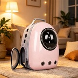 宠德多猫包外出便携包猫太空舱宠物猫咪狗狗外出双肩包猫书包12孔 侧开款灰底粉壳（18斤内猫）