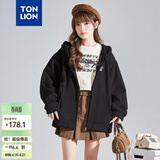 唐狮卫衣外套女春装秋冬季新款针织开衫宽松上衣女 加绒款/黑色 M