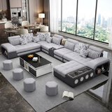 欧蒂家居沙发客厅轻奢高级感2026新款科技布艺沙发实木组合大小户型家具 至尊版-雪尼尔棉麻布【乳胶版】 七件套【配茶几电视柜+4个凳子】3.98m