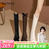 达芙妮厚底V口长筒靴女2026秋冬爆款女靴高筒靴显瘦百搭增高骑士靴子女 黑色 35