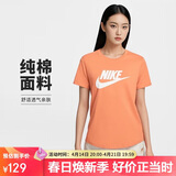 耐克NIKE春夏女短袖T恤 纯棉 运动休闲 修身显瘦DX7907-828橙色 L