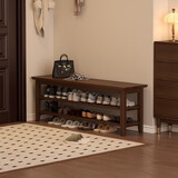 家逸实木门口换鞋凳鞋柜一体家用简约鞋架现代长凳子床尾凳可坐鞋凳式