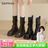 达芙妮厚底马丁靴女2026新款秋季皮带扣靴子美拉德西部牛仔风棕色短靴女 棕色-折叠两穿【跟高6.5cm】 37