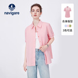 Navigare小帆船女士短袖卷边衬衫全棉休闲衬衣2323503501 L