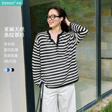 茵曼【亚麻天丝】亨利领条纹针织衫夏季女装新款航海系宽松罩衫上衣