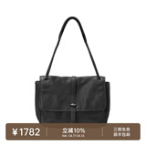 裘真复古001邮差包女单肩通勤大容量斜挎包植鞣头层牛皮包 黑色-大号