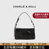 CHARLIE&KELLI CK品牌包包女款褶皱蜡皮单肩腋下小方包女士2026新款手提斜挎包 黑色【京仓配送 赠专柜礼袋】