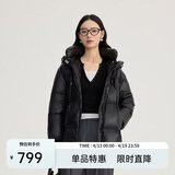 艾莱依羽绒服女时尚连帽可脱卸U型枕通勤保暖外套 炭黑M