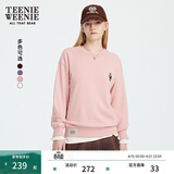 Teenie Weenie小熊女装卫衣秋冬简约宽松休闲学院风圆领套头上衣 粉色 S