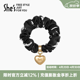 She's茜子发饰心形发圈大肠圈头花头绳马尾皮筋绑头发绳头饰生日礼物女 印花黑G1（配件升级款）