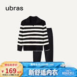 ubras【刘雯同款】慕斯绒条纹保暖加绒家居服套装女加厚加绒睡衣冬季女 小翻领-黑色 S