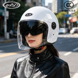 AD新国标3C认证电动车头盔男女士四季通用电瓶车安全帽女款夏季双镜防晒骑行轻便半盔165-1雪花白