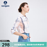 Navigare意大利小帆船女士长袖衬衫春秋季休闲格子衬衣莱赛尔高档寸衫 粉红/白 L