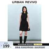 UR春季新款女摩登气质褶皱收腰显瘦无袖连衣裙UYY750030 黑色 XS