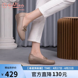 金利来（Goldlion）女鞋妈妈皮鞋一脚蹬浅口女单鞋坡跟圆头乐福鞋 G662330071 杏色38