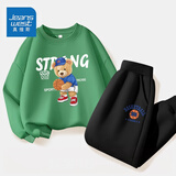 真维斯儿童套装圆领长袖薄款长裤男童女童秋季衣服中大童宽松运动服童装 【薄款套装】绿（熊）黑（球） 110