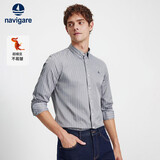 Navigare小帆船男条纹长袖衬衫休闲亲肤衬衣1333042121 XL