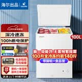 海尔（Haier）出品单温冰柜家用一级能效卧式冷藏柜冷冻柜小型迷你冰箱 100升 带脚轮食品筐丨约冻140斤肉Leader